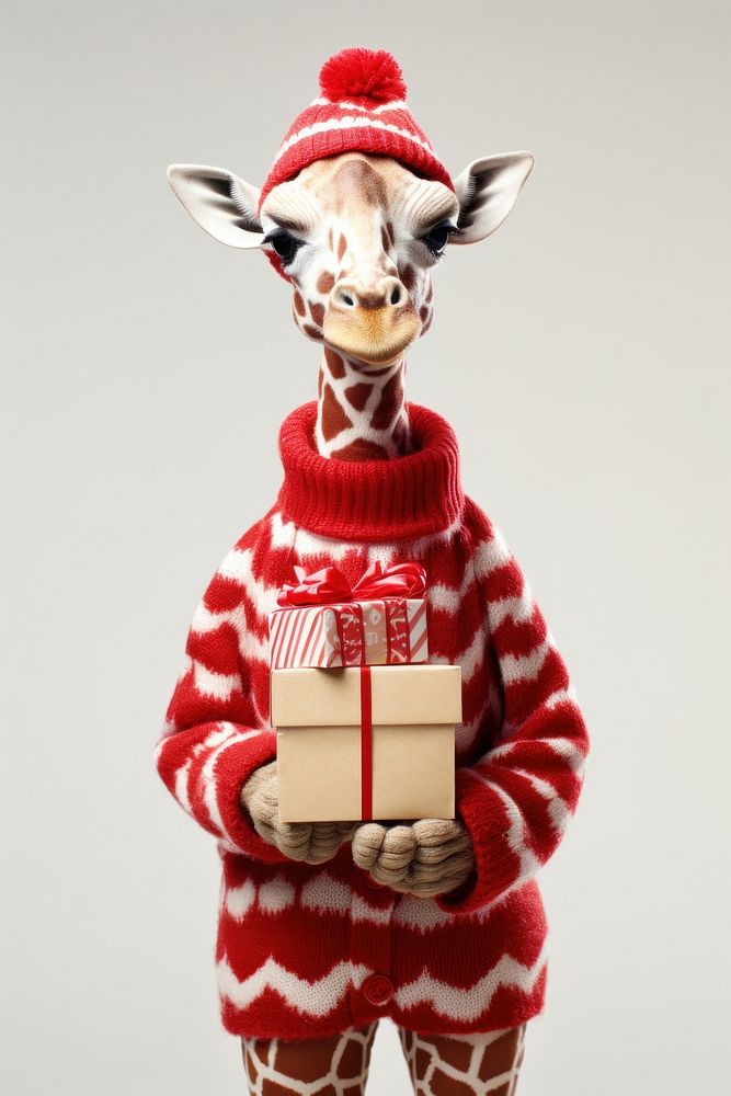 Giraffe holding Christmas gift. AI generated Image by rawpixel.