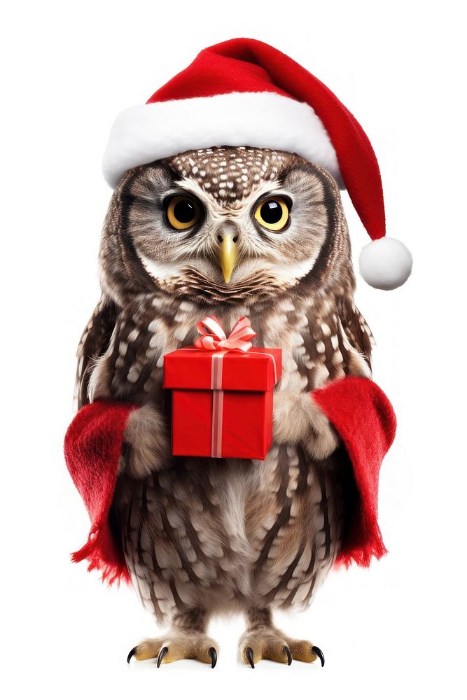 Owl holding Christmas gift. AI generated Image by rawpixel.