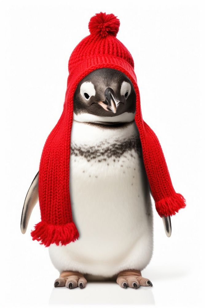 Penguin in red knitted beanie. AI generated Image by rawpixel.