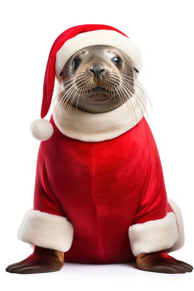 Christmas seal in Santa costume. AI generated Image by rawpixel.