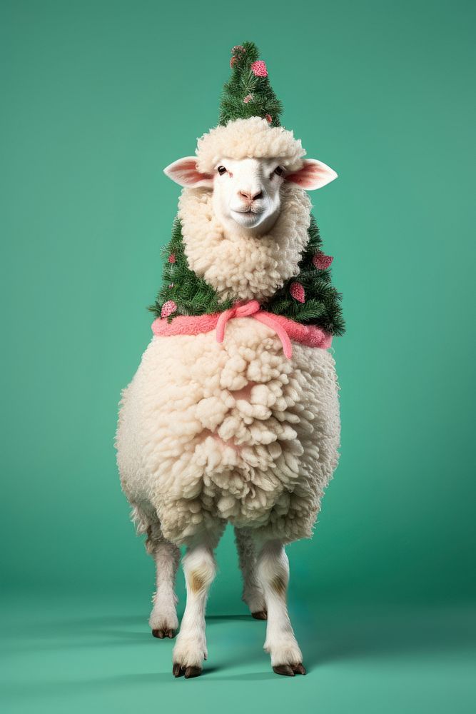 Sheep in Christmas tree costume. AI generated Image by rawpixel.