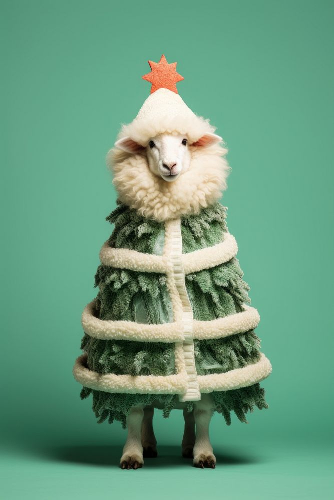 Sheep in Christmas tree costume. AI generated Image by rawpixel.