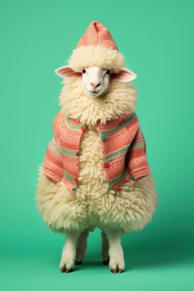Sheep wearing knitted cardigan. AI generated Image by rawpixel.