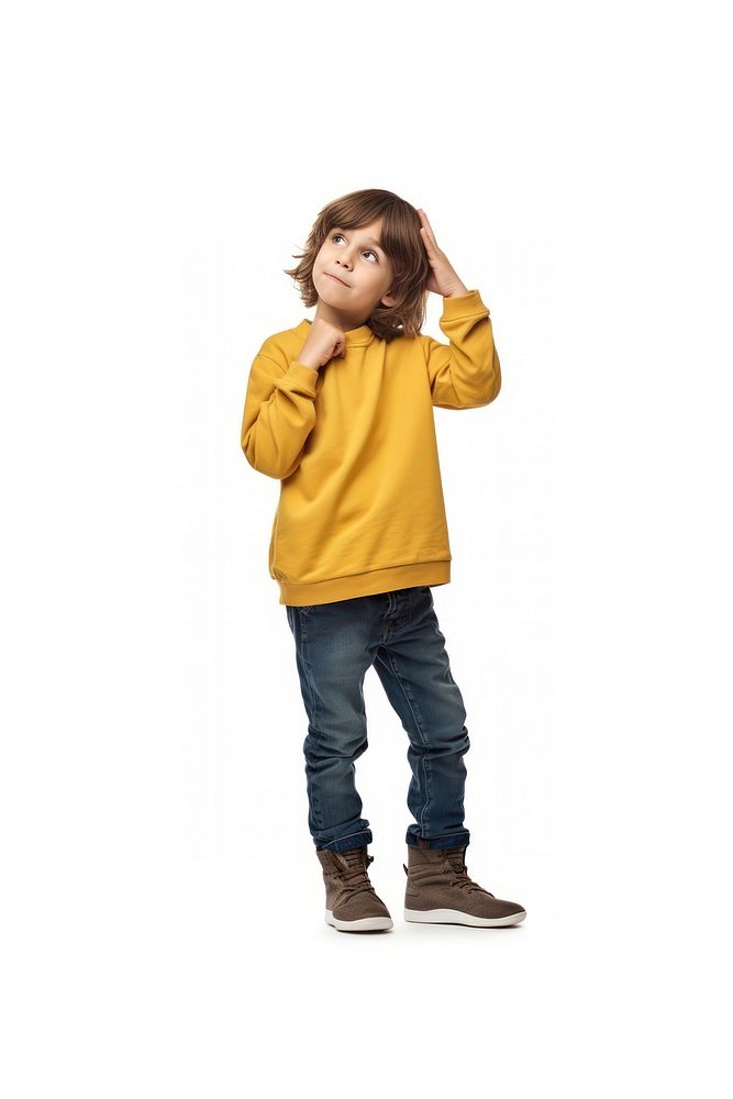 Child white background sweatshirt displeased. AI generated Image by rawpixel.