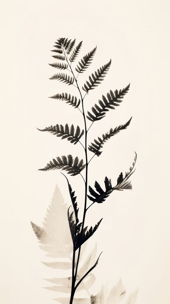 Polypodium drawing sketch plant. AI generated Image by rawpixel.
