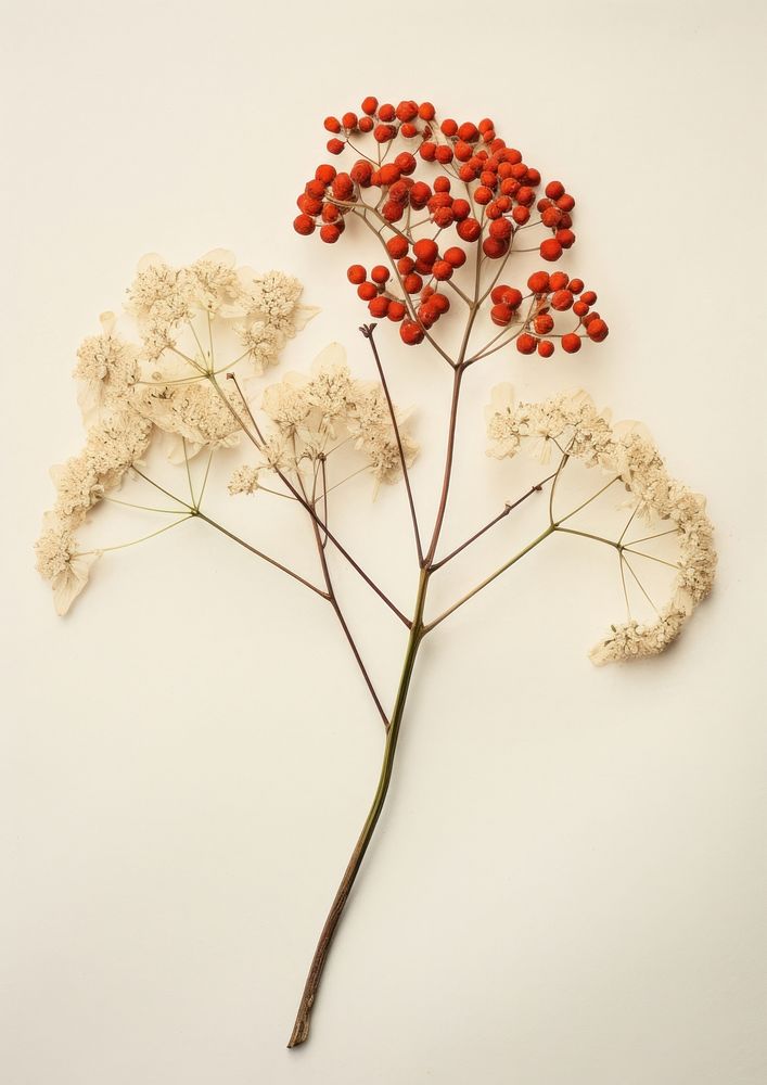 Real Pressed a single minimal rowan Bouquet flower plant red. AI generated Image by rawpixel.