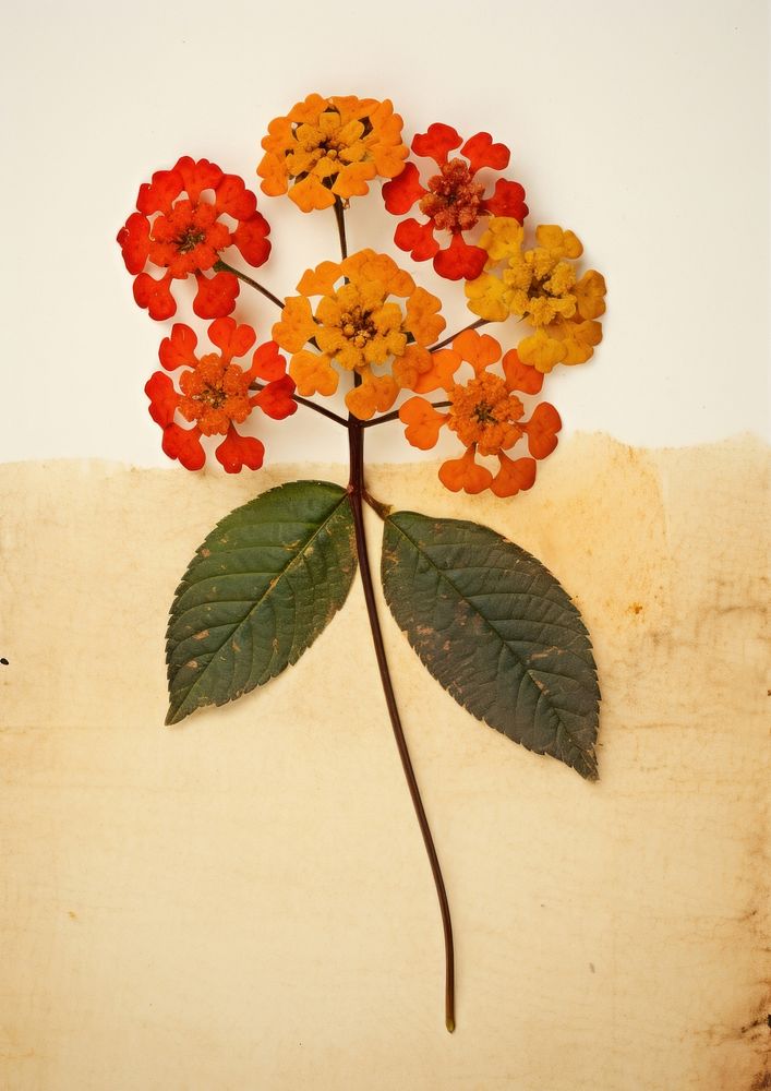 Real pressed a single colorful Lantana flower plant petal leaf. AI generated Image by rawpixel.