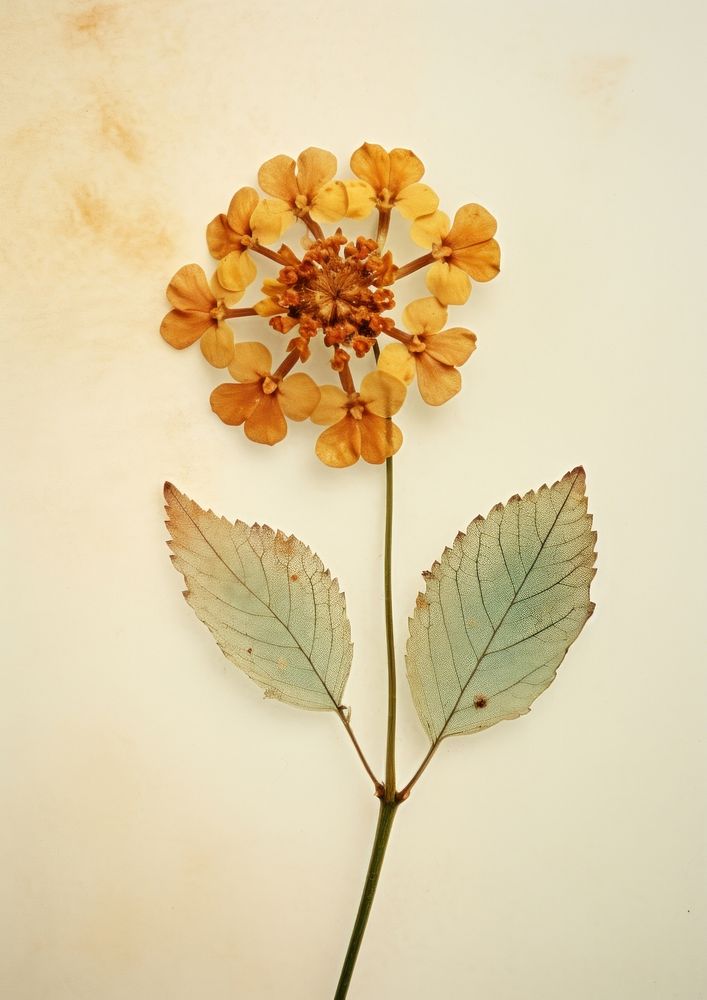Real pressed a single Lantana flower plant petal leaf. AI generated Image by rawpixel.