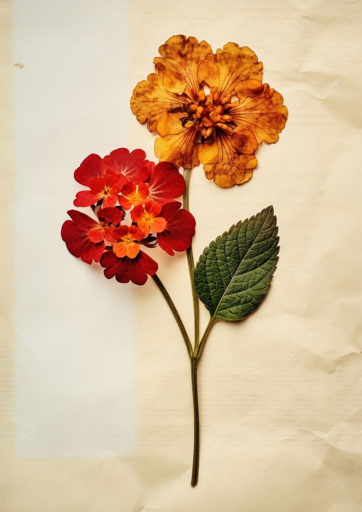 Real pressed a single colorful Lantana flower petal plant paper. AI generated Image by rawpixel.