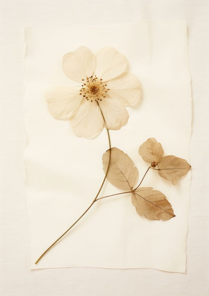 Real pressed a single white flower petal plant paper. AI generated Image by rawpixel.