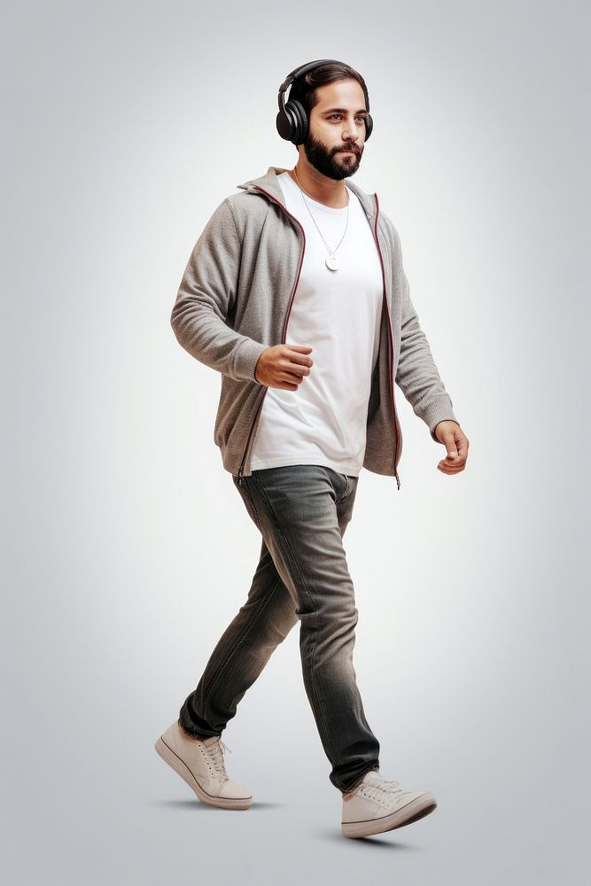 A man headphones walking adult. AI generated Image by rawpixel.