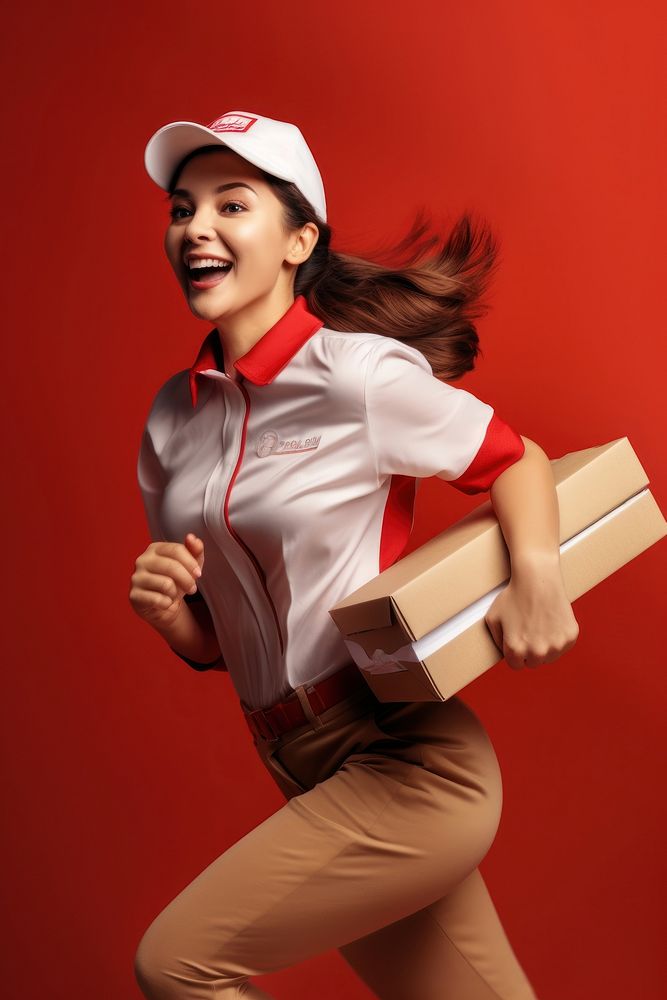 A delivery woman running adult box. AI generated Image by rawpixel.