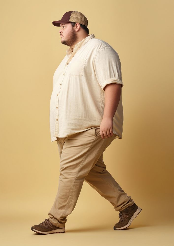 Chubby man walking adult footwear. AI generated Image by rawpixel.
