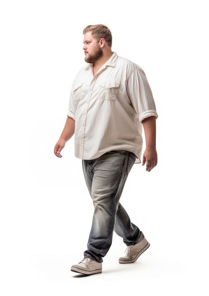 Chubby man walking adult white. AI generated Image by rawpixel.