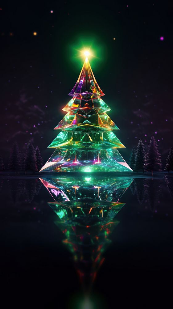 Christmas tree shape light night. AI generated Image by rawpixel.