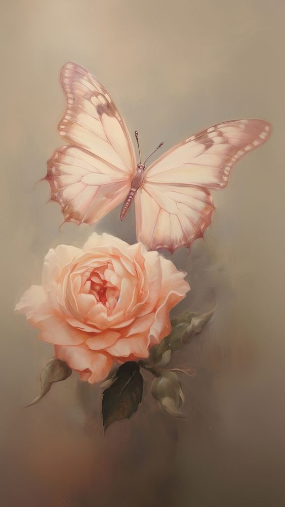 Butterfly rose painting flower. AI generated Image by rawpixel.