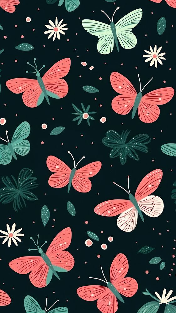 Pink butterfly pattern backgrounds green. AI generated Image by rawpixel.