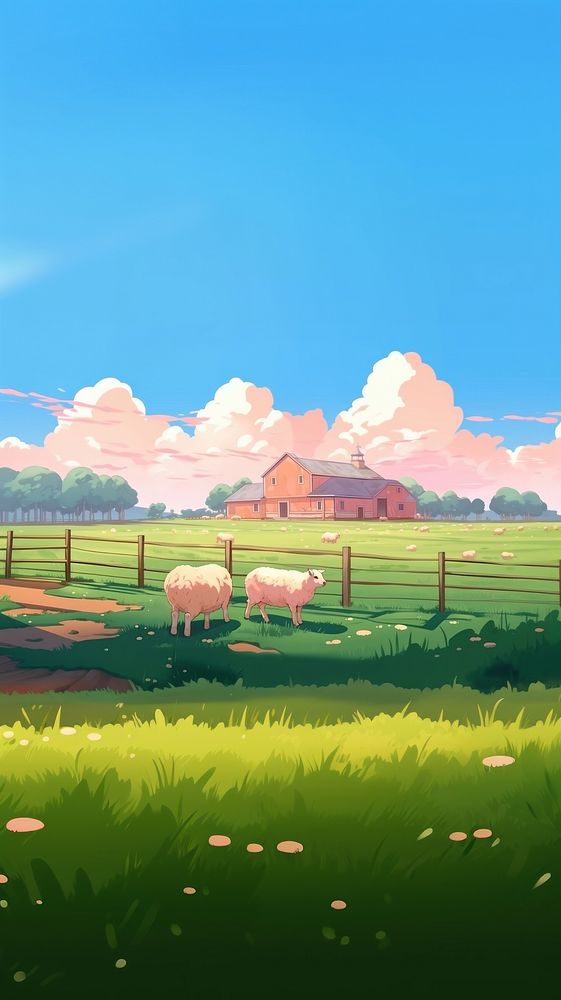 Farm landscape grassland outdoors. AI generated Image by rawpixel.