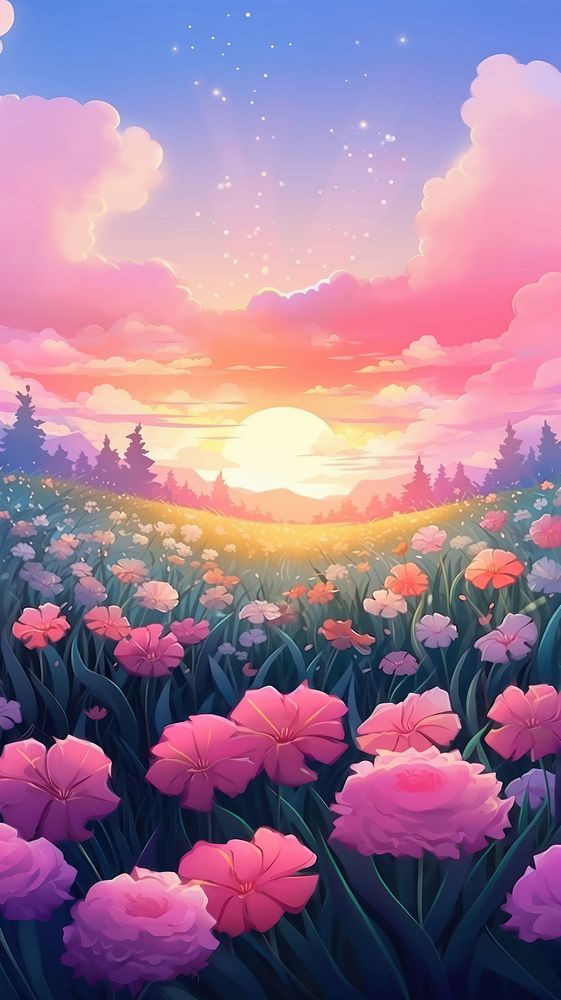 Meadow landscape flower backgrounds. AI generated Image by rawpixel.