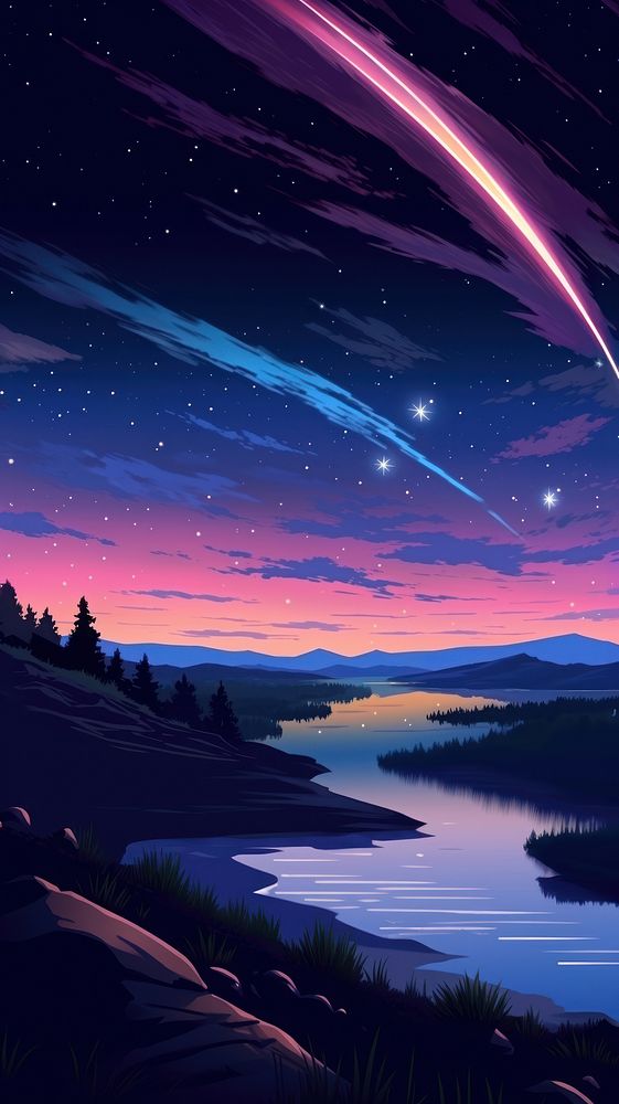 Shooting star landscape night outdoors