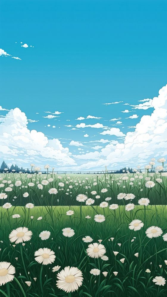 White flower field landscape sky backgrounds. AI generated Image by rawpixel.