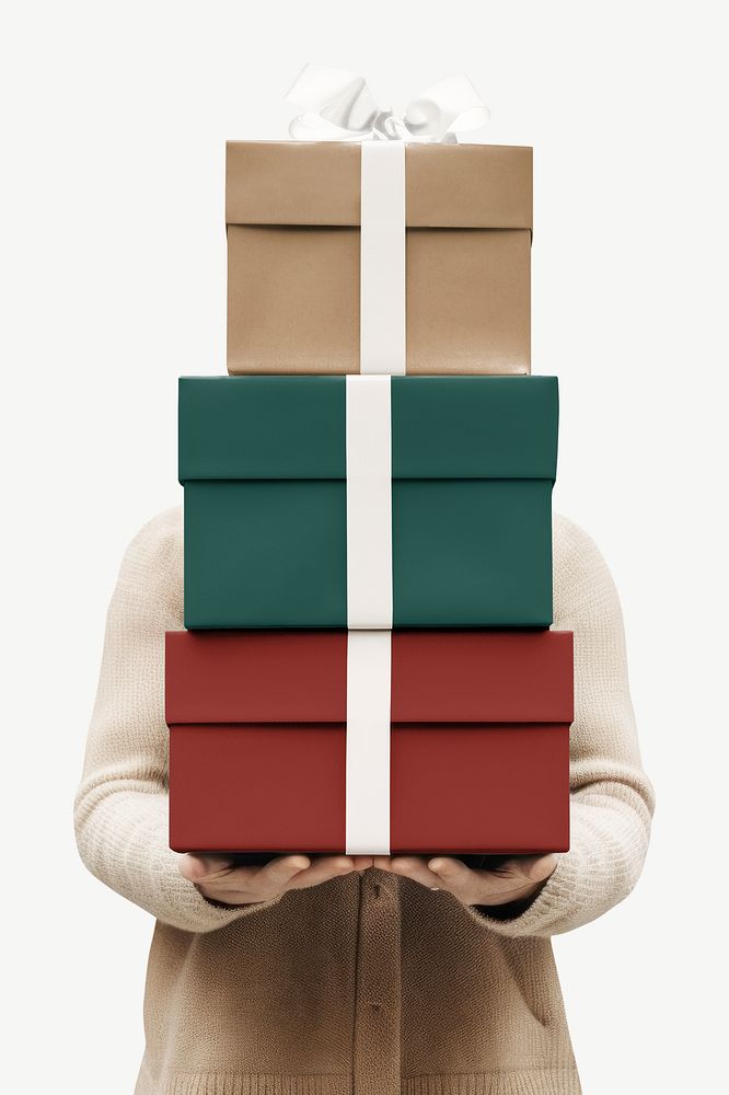 Stacked gifts mockup, festive psd