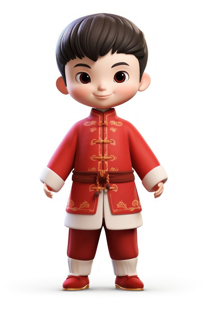 Chinese boy cute toy white background. AI generated Image by rawpixel.