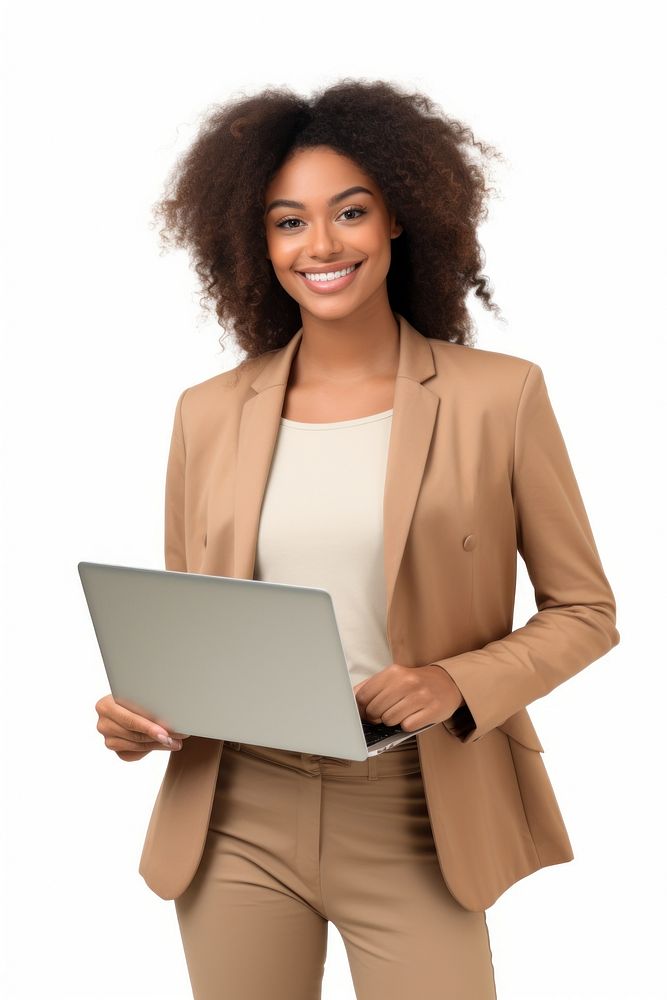 Young black business woman laptop computer smiling. AI generated Image by rawpixel.