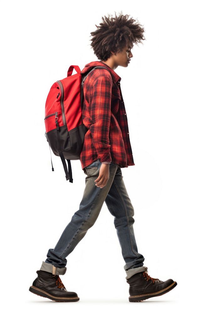 Young American African man walking backpack footwear. AI generated Image by rawpixel.