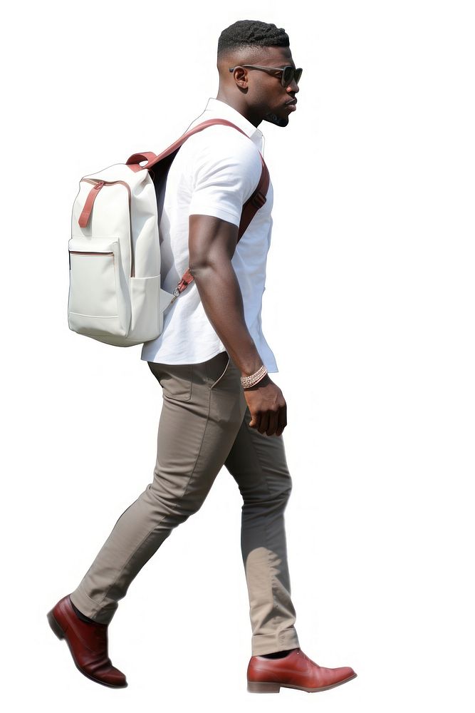 Young American African man walking backpack standing. AI generated Image by rawpixel.
