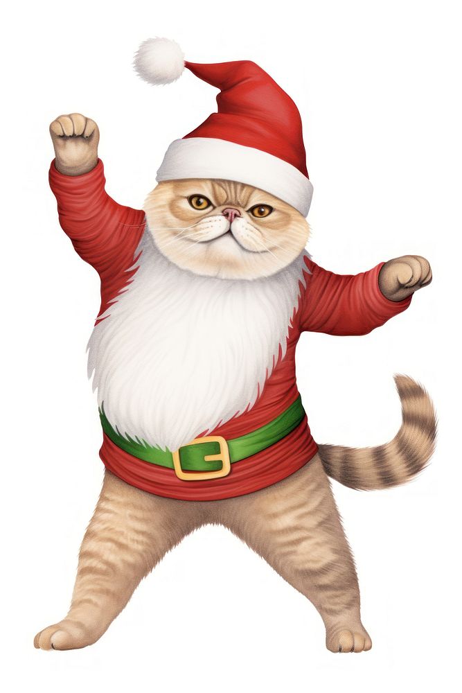 Chubby Exotic Shorthair cat dancing christmas pet white background. AI generated Image by rawpixel.