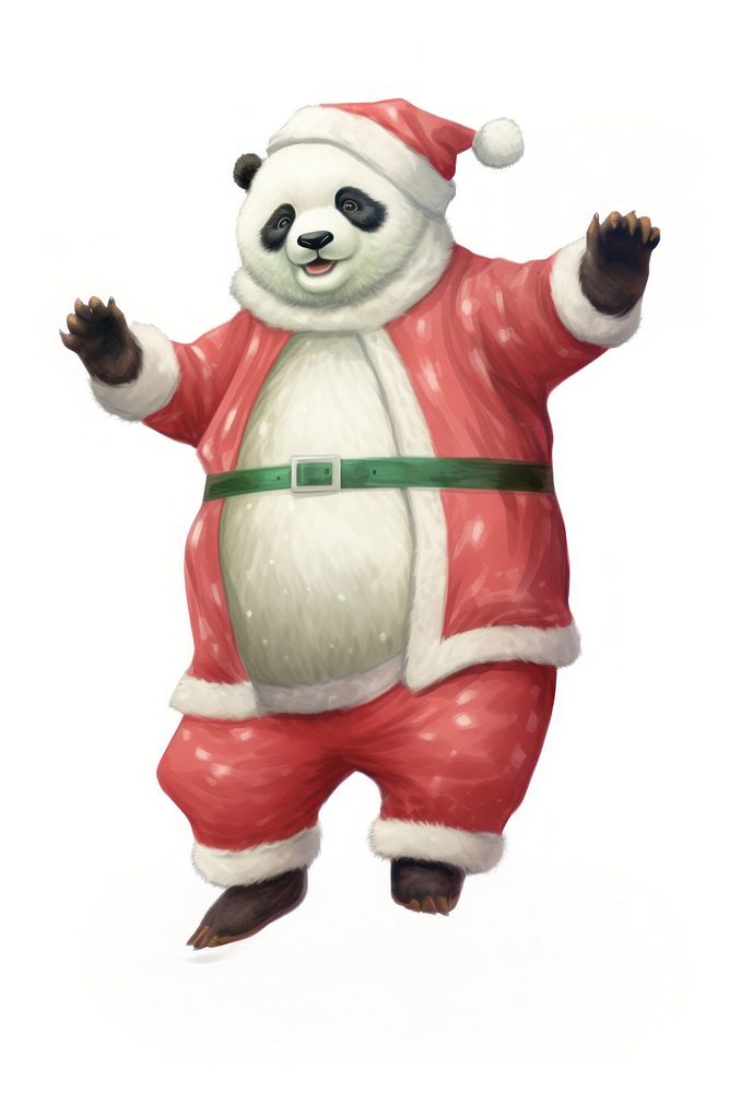 Chubby panda dancing christmas figurine red. AI generated Image by rawpixel.