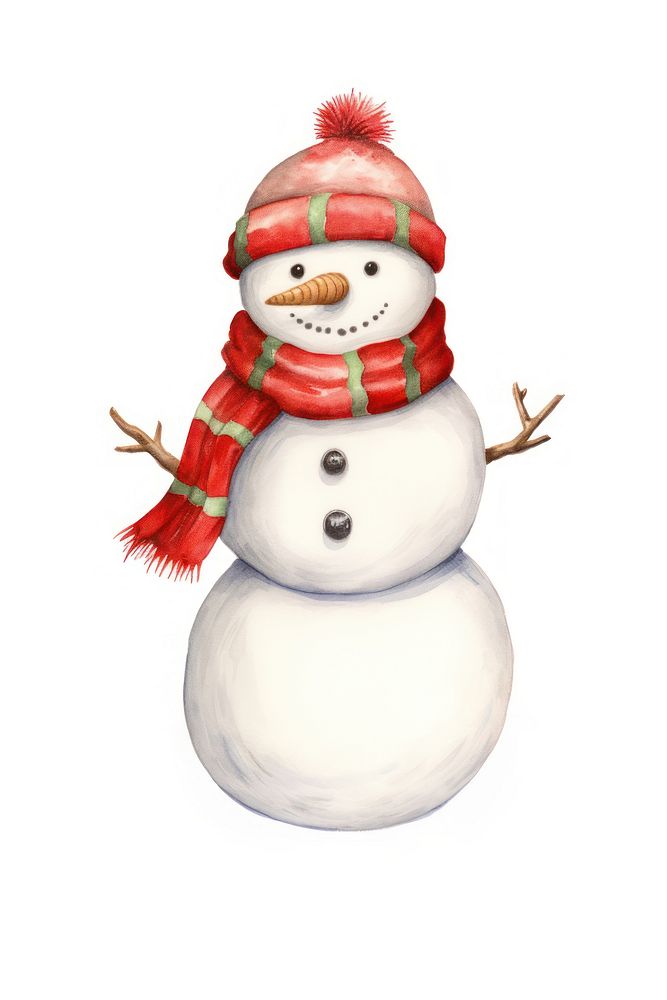 Chubby snowman winter white red. AI generated Image by rawpixel.