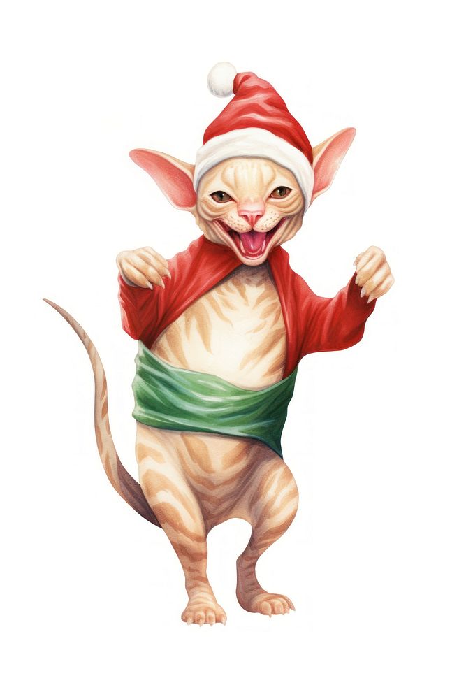 Chubby Sphinx cat dancing rat white background representation. AI generated Image by rawpixel.