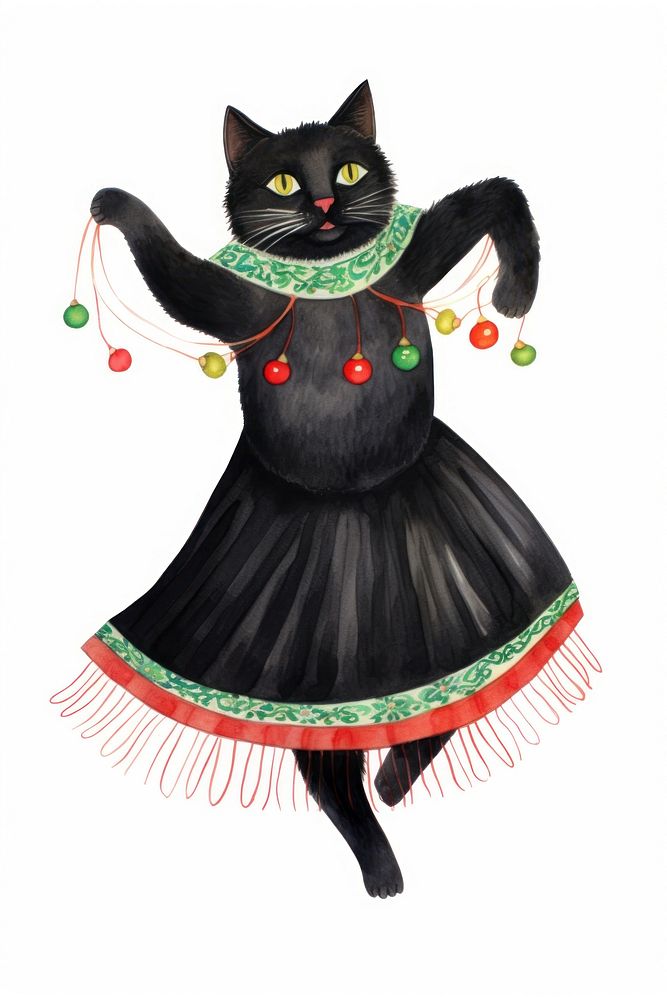 Chubby black cat dancing pet mammal white background. AI generated Image by rawpixel.
