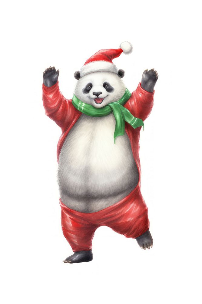 Chubby panda dancing red white background representation. AI generated Image by rawpixel.