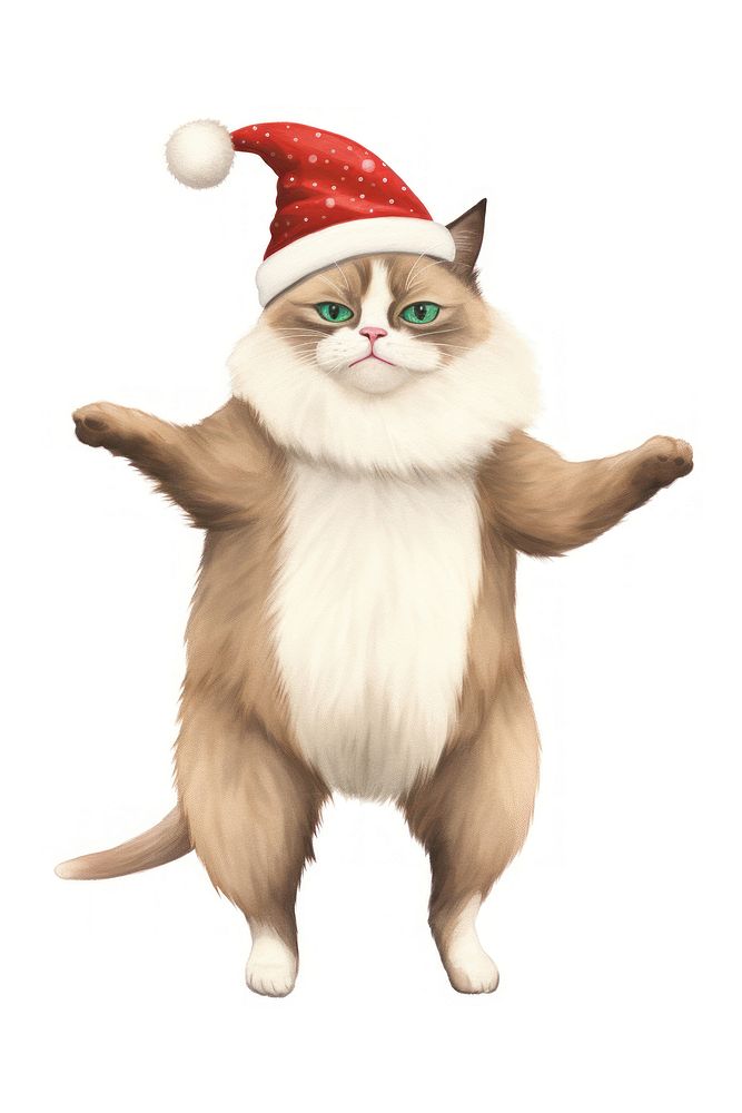 Chubby Ragdoll cat dancing pet christmas mammal. AI generated Image by rawpixel.