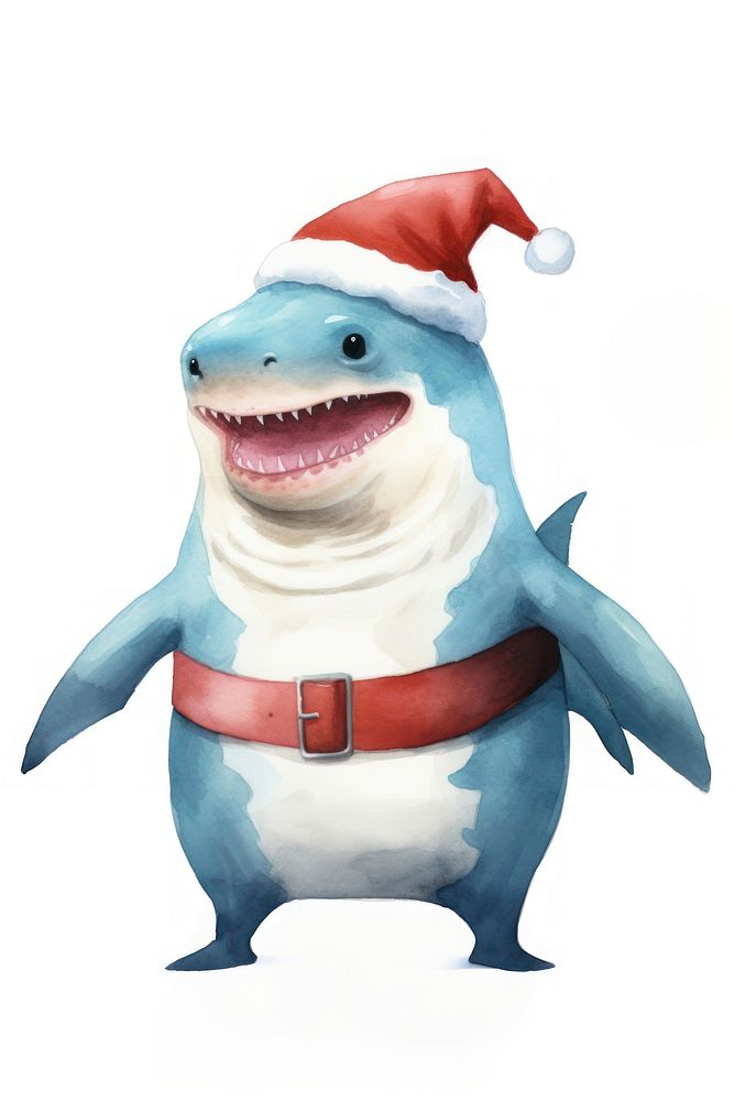 Chubby shark dancing christmas animal white background. AI generated Image by rawpixel.