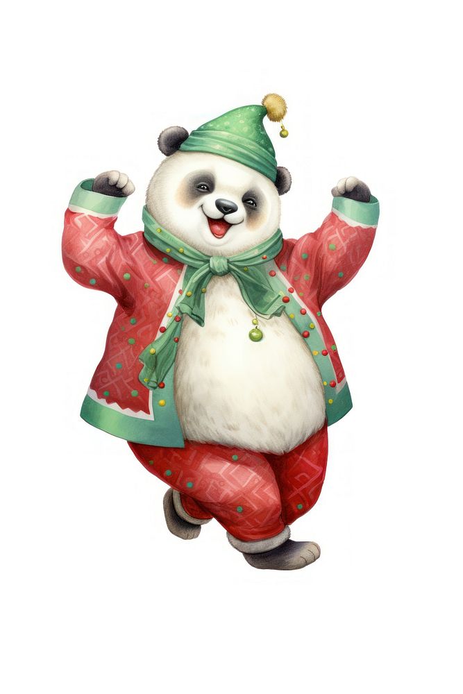 Chubby panda dancing christmas figurine red. AI generated Image by rawpixel.