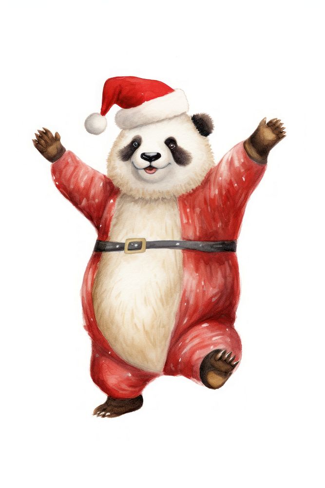 Chubby panda dancing christmas red white background. AI generated Image by rawpixel.