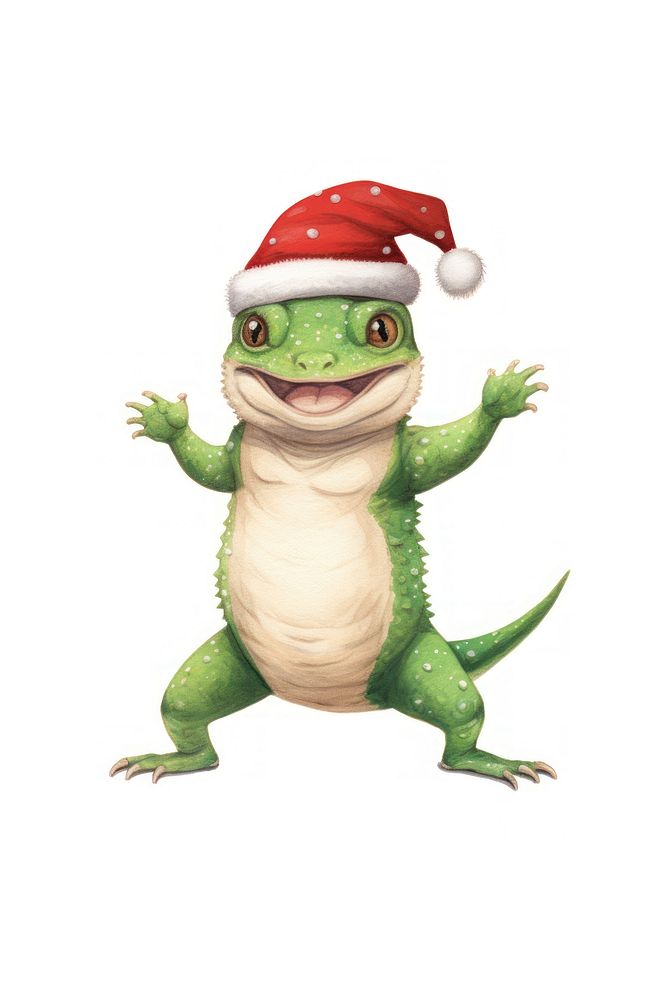 Chubby gecko dancing amphibian christmas reptile. AI generated Image by rawpixel.
