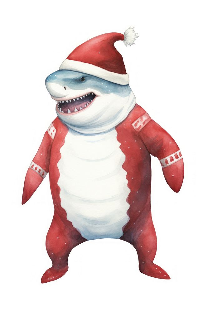Chubby shark dancing christmas animal red. AI generated Image by rawpixel.