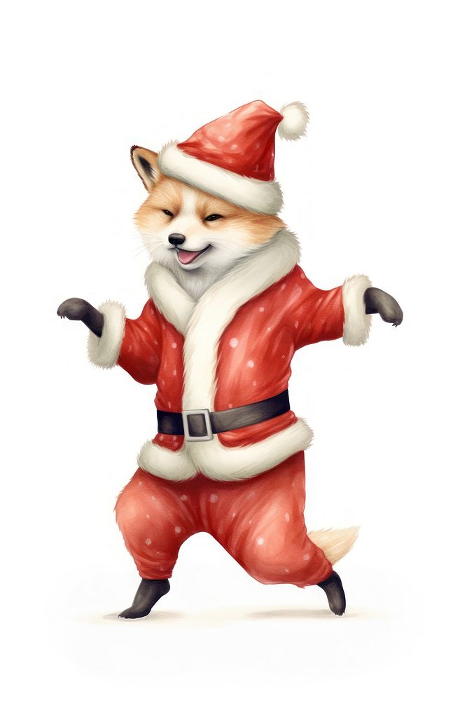 Chubby fox dancing christmas figurine pet. AI generated Image by rawpixel.