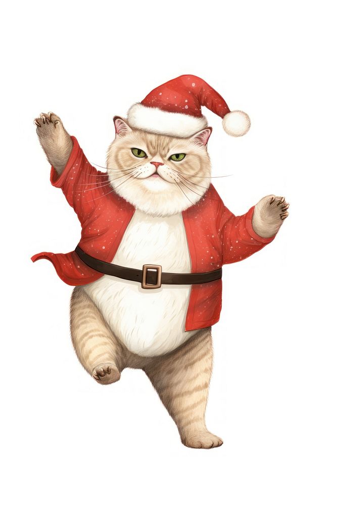 Chubby Exotic Shorthair cat dancing christmas drawing pet. AI generated Image by rawpixel.