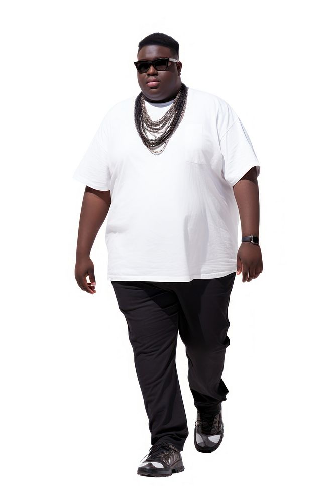 Young American African chubby man standing glasses t-shirt. AI generated Image by rawpixel.