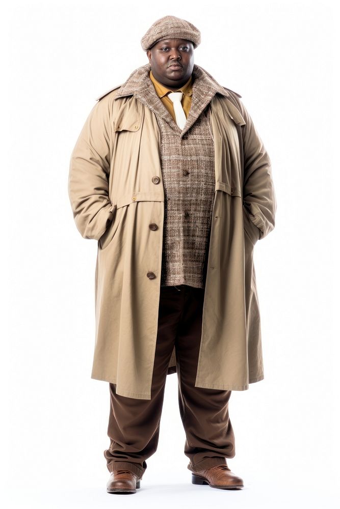 Young American chubby man fashion overcoat white background. AI generated Image by rawpixel.