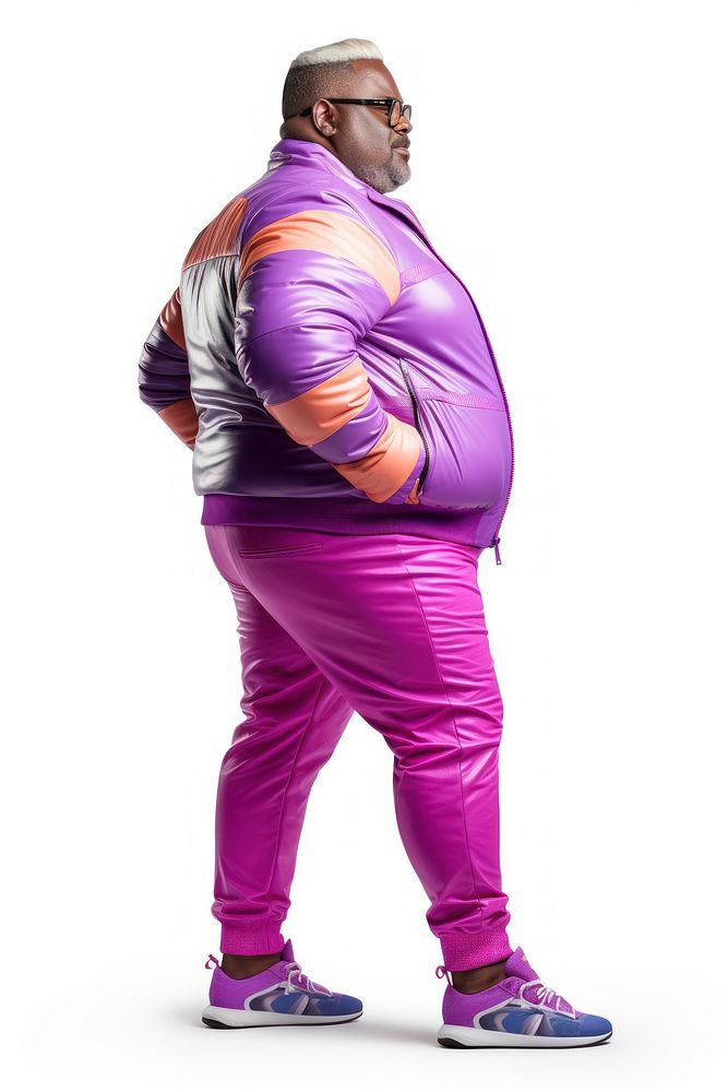 Young American African chubby man standing purple adult. AI generated Image by rawpixel.