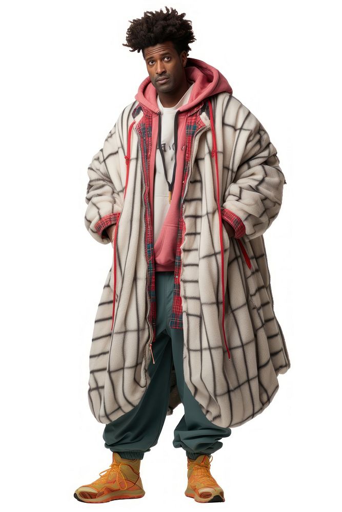 Young American African man overcoat fashion white background. AI generated Image by rawpixel.