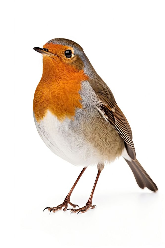 Red robin animal bird white background. 