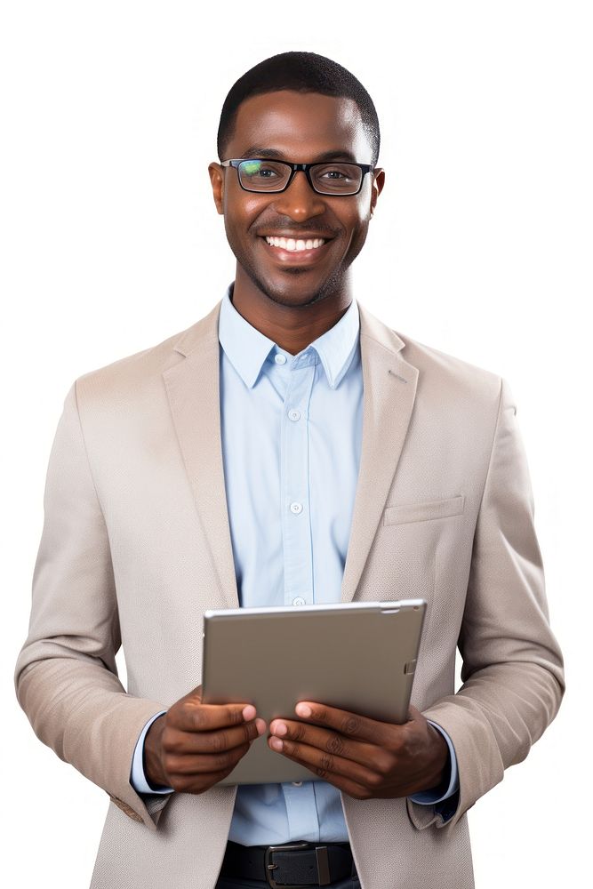 Smiling African American working computer portrait adult. AI generated Image by rawpixel.
